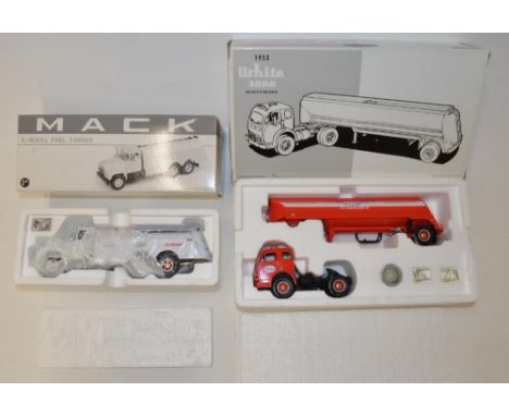 Two First Gear 1:34 scale diecast vehicles/aviation gasoline tankers including 1953 White 3000 tractor with tank trailer, Ess