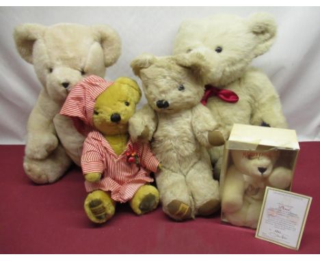 Collection of Merrythought teddy bears including ?Peace? special edition no.1711, a golden mohair bear with nightgown and nig