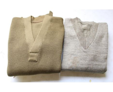 Gordon &amp; Co wooly jumper with military arrow on label dated 1944 and heavy duty military V neck jumper (2) 