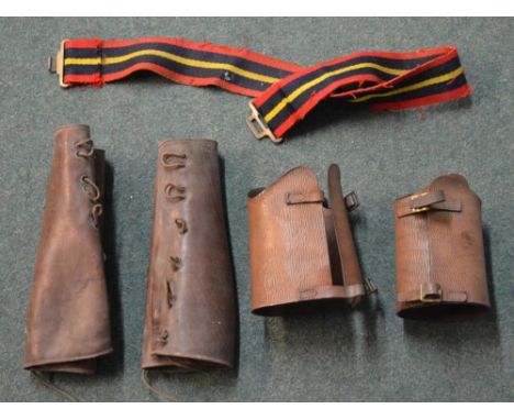 Two pairs of vintage brown leather military gaiters and military dress belt (3) 