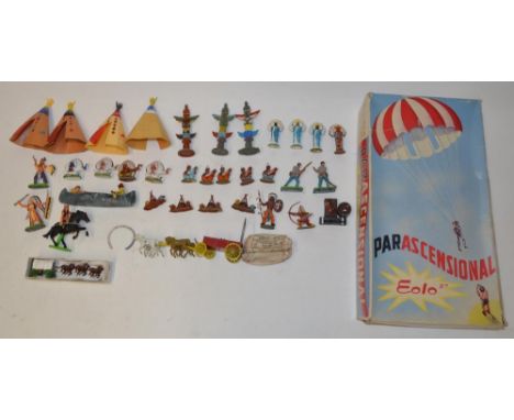 Collection of Britain's Deetail Indian figures, vintage Davy Crockett Walt Disney frontier wagon (A/F) a smaller coach and wa