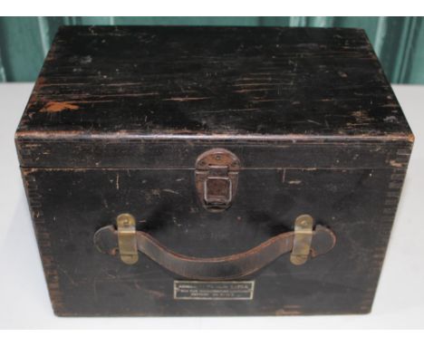 Boxed Admiralty pattern 8979A Morse code signalling lamp dated 1944, with spare bulb and pack of Brown's semaphore cards and 