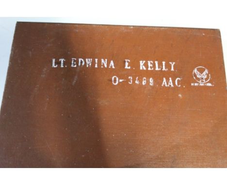 Boxed US Airforce issue portable gramophone record player, belonging to Lt. Edwina E Kelly (in good working order) 