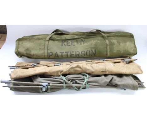 Three vintage military camp beds (two UK, one US) 