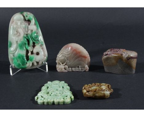 Chinese Boulder Seal + other Jade Type Amulets