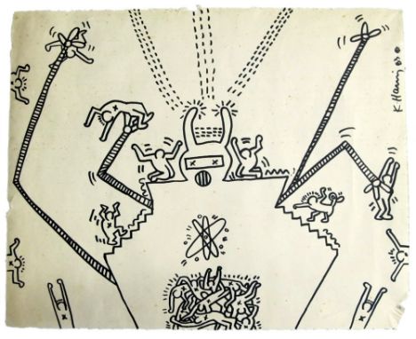 Artist: Keith Haring (American, 1958 - 1990). Title: "Angry Robot". Medium: Black marker drawing on paper. Date: Composed 198