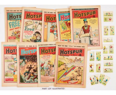 Hotspur (1959) 1169-1177. With all 18 free gift coloured Football Tips and Tricks Picture Cards. With Wizard (1955) 1549-1554