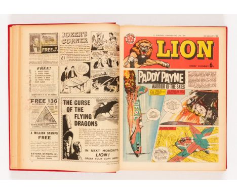 Lion (Jan-Jun 1964) in Publisher's half-year bound volume. Starring Paddy Payne - Warrior of the Skies, Robot Archie, Karl th