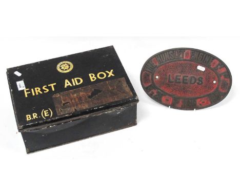 'Hunslet Engine Co' Brass Oval Plaque, 29.5cm wide. First Aid Box.
