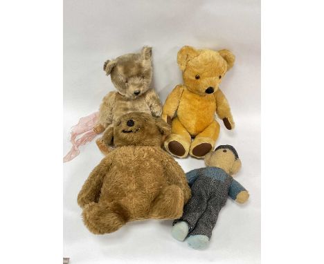 Gold Plush Teddy Bear Circa Mid XX Century, with jointed limbs, black stitched mouth, 42cm high, (worn). Chad Valley Chiltern