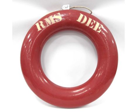 A Vintage Mid-1900s 24 Perry Buoy Life Buoy Stamped 'RMS DEE' 61cm Diameter overall.