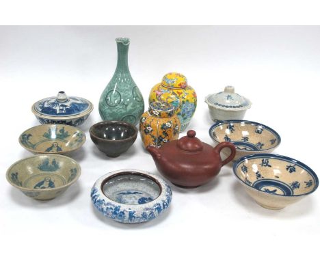 Oriental Ceramics, varying ages, including ginger jars, terracotta teapot, bowls, etc:- One Tray.