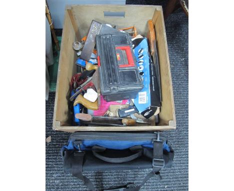 Tools - Soldering Kit, saws, spanners, tri square and much more in wood box (all untested, sold for parts only).