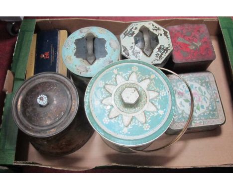 Vintage tins to include Cadbury's circular example decorated with flowers, Henry Thorne &amp; Co, Peek, Frean &amp; Co, Playe