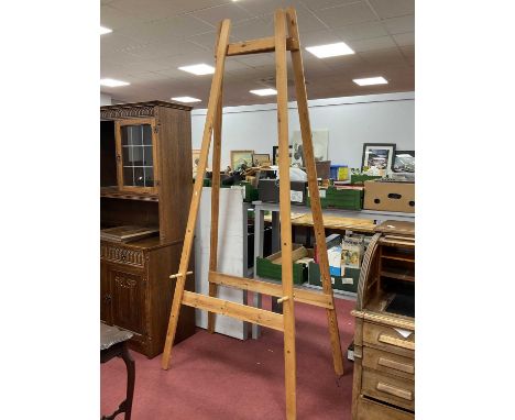 Large Pine Folding Easel, approximately 235cm tall, 104cm wide.