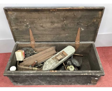 XIX Century Painted Pine Tool Box, including brass candlestick etc.