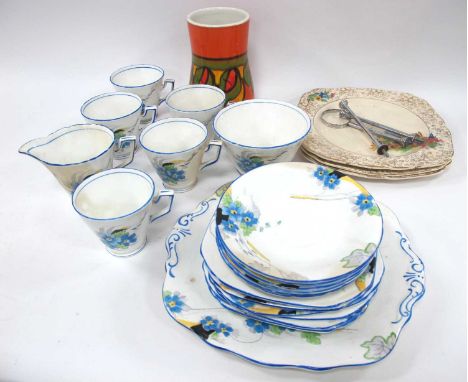 Poole Pottery 1970s Vase, stamped AW (Alan White). 15.5cm high, Art Deco Sutherland tea ware, cakestand.