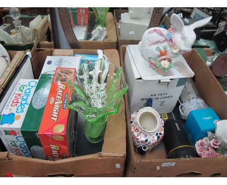 Amazon Echo Dot, Pictionary, Racenight, Power Vac, lamp, art deco green glass posy bowl (chipped) pottery animals, teapot, et