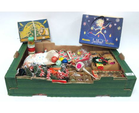 Vintage Christmas Decorations Including Cinderella Bell, shades, The 'Commercial' decoration lamp, Apex Trimmings, Mazda Jack