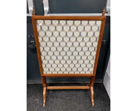 Edwardian Mahogany Firescreen, with Art Nouveau fabric panel, 65cm wide.