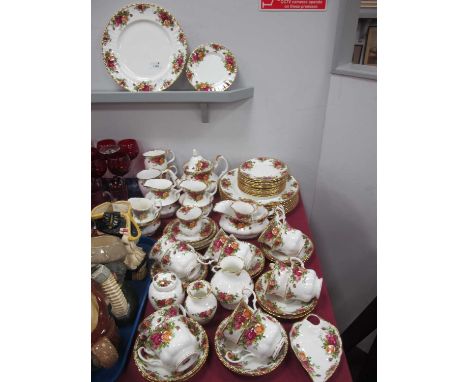 Royal Albert 'Old Country Roses' Table China, of twenty-nine pieces of first quality, including teapot (finial repair), thirt