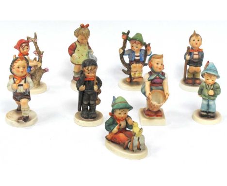 Nine Hummel Figures including 'Little Gardener', 'Chimney Sweep', 'Heart and Soul' etc:- One Tray.Girl holding basket - small