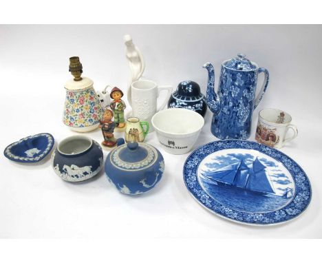Villeroy &amp; Boch 662 Figurine (Chip Under Base), Wedgwood Jasper ware, Leighton 'May Blossom' coffee pot, Hummel figures, 