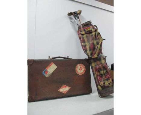 A Large Leather Revelation Adjustable Travel Case with Cunard - White Star Labels and Brass Locks, plus a vintage 'Bryant' ta