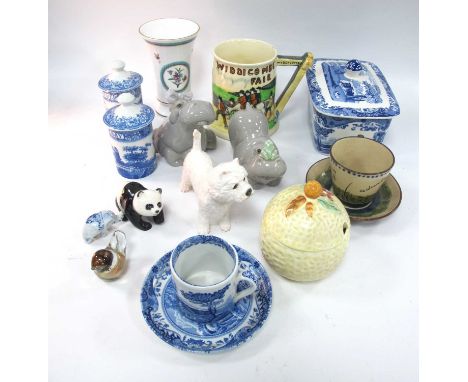 Devon 'Widdicombe Fair' Musical Mug, Beswick terrier and panda. Spode blue room and Italian and other ceramics:- One Tray.