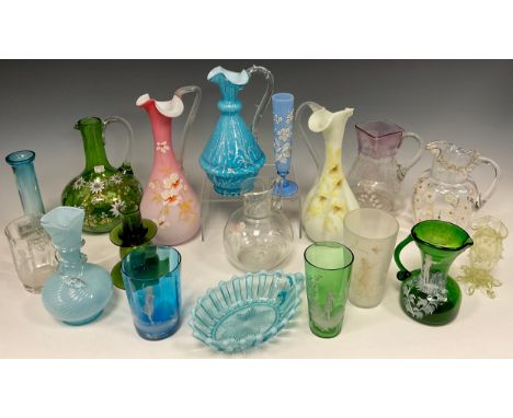 19th century glass - Victorian and continental - Mary Gregory glass coloured glass milk jug, 11.5cm high, others, glass beake