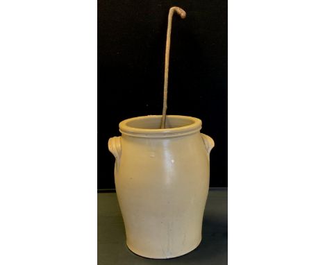 A hedgerow walking stick; stone ware crock pot as a stick stand (2) 