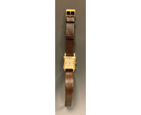 Wittnauer/Longines - a gold filled tank cased wristwatch, 22mm wide case, silver dial, block baton markers, subsidiary second