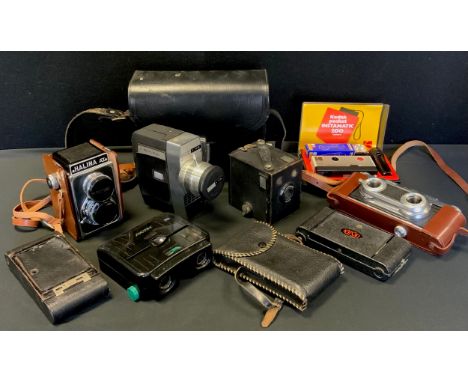 Cameras - Haking's Halina Relex type camera; Photax stereo viewer, Edixa stero camera, Bell and Howell Sportster, Ensign, No.