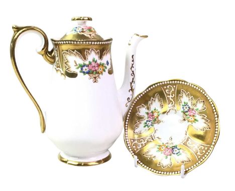 ROYAL ALBERT COFFEE SERVICE, ROYALTY PATTERN comprising six cups, six saucers, coffee pot, sugar and creamQty: 15Overall good