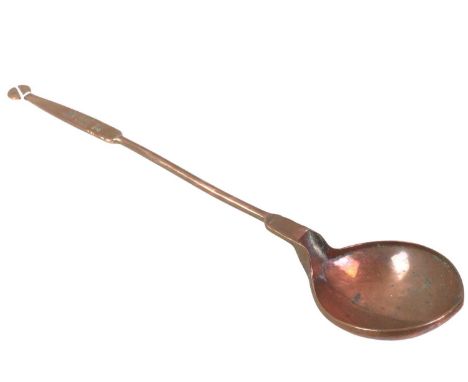 MIDDLE-EASTERN HAMMERED NOMADIC COPPER LADLE, LATE 19TH / EARLY 20TH CENTURY with hand hammered bowl, the handle with impress