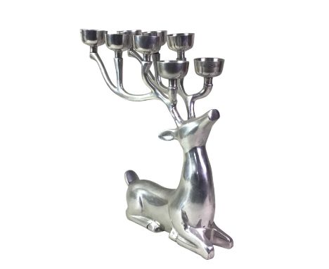 CANDLEHOLDER MODELLED AS A STAG, AND OTHER PLATED ITEMS  including other candleholders and a tea service  candle holder 36cm 