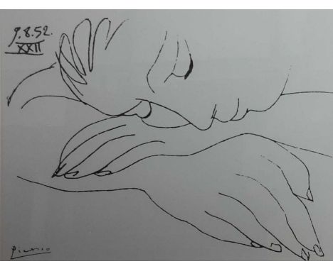 AFTER PABLO PICASSO, SLEEPING WOMAN monochrome print, along with three prints after Henri Matisseeach mounted, framed and und