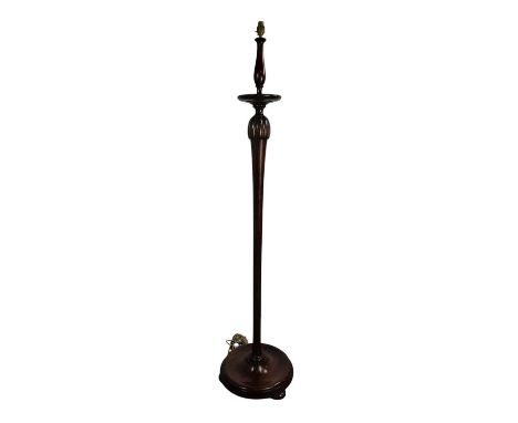 MAHOGANY STANDARD LAMP, ALONG WITH AN EDWARDIAN MAHOGANY DRESSING TABLE MIRROR the first with tapered cylindrical column over