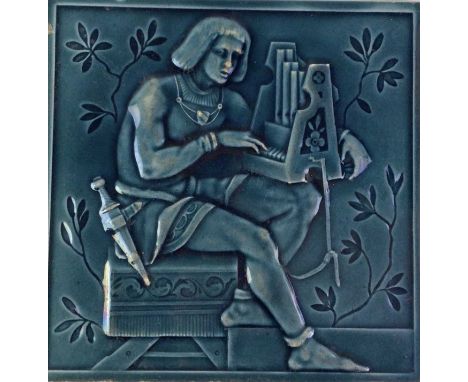 MINTON CERAMIC TILE, depicting a musician, stamp to reverse20cm x 20cmOverall in good condition, but showing some signs of ag