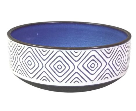 ROYAL COPENHAGEN FAIENCE BOWL, ALONG WITH A WEDGWOOD GREEN JASPER WARE PEDESTAL BOWL the first decorated with geometric band 