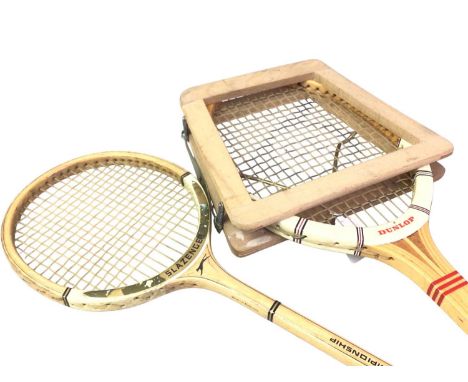 GROUP OF VINTAGE TENNIS, SQUASH AND BADMINTON RACKETS, by Slazenger, Dunlop and UmbroQty: 9