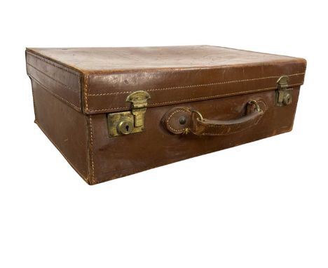 TWO VINTAGE BROWN LEATHER SUITCASES, each of rectangular form 72cm and 56cm wideQty: 2