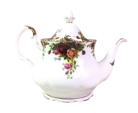 ROYAL ALBERT TEA SERVICE, OLD COUNTRY ROSES PATTERN comprising six cups, saucers and side plates, biscuit plate, tea pot, sug