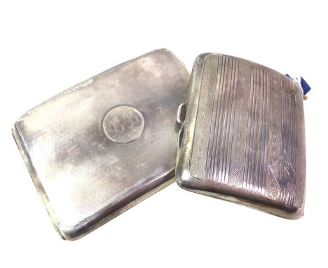 TWO SILVER CIGARETTE CASES, each with Birmingham marks and engine turned decorationthe larger 11.5cm longQty: 235g gross