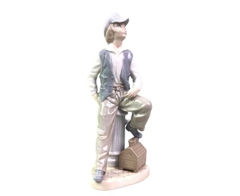 THREE LLADRO FIGURES, AND TWO NAO FIGURES  the Lladro figures modelled as young females, two with lambs and one with urn33cm 