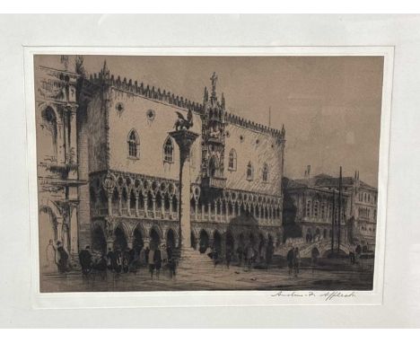 ANDREW FAIRBAIRN AFFLECK (SCOTTISH 1869 - 1935), PIAZZA SAN MARCO, VENICE etching on paper, signedmounted, framed and under g