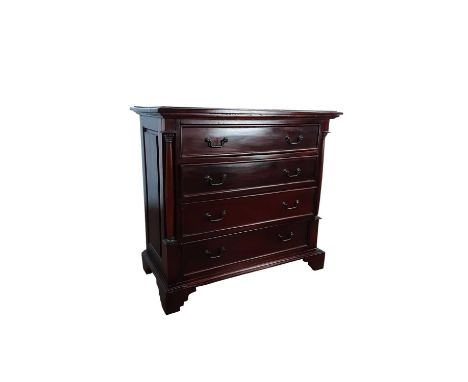 REPRODUCTION VICTORIAN STYLE CHEST OF DRAWERS, ALONG WITH AN ERCOL DINING CHAIR the chest fitted with a row of four drawers a