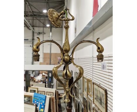 Brass Art Nouveau three branch ceiling light and a matching wall bracket lightCondition Reportlight surface marks, accretions