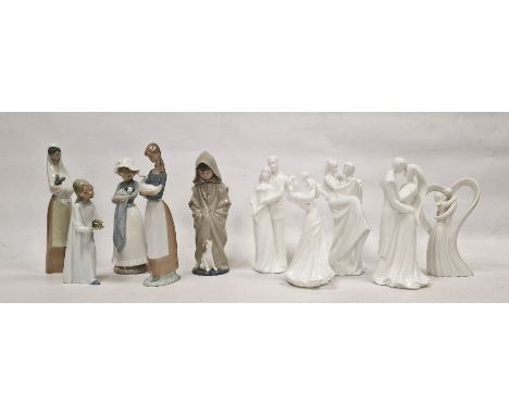 Four Nao porcelain figures, each depicting a boy or girl with animal, five porcelain groups&nbsp;undecorated to include Wedgw