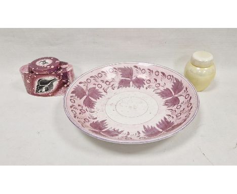 Three items of lustred pottery comprising a P Regout &amp; Co Maastricht large pink lustre circular dish, printed black marks